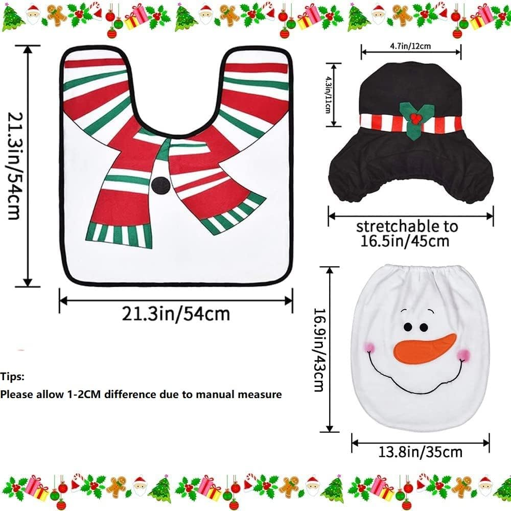 Christmas Decorations,H HOME-MART Christmas Toilet Seat Cover and Rug Set Tank Lid Covers Tissue Box Cover Xmas Decorations Funny Bathroom Santa Claus Snowman Elf Festival Decor image number 1