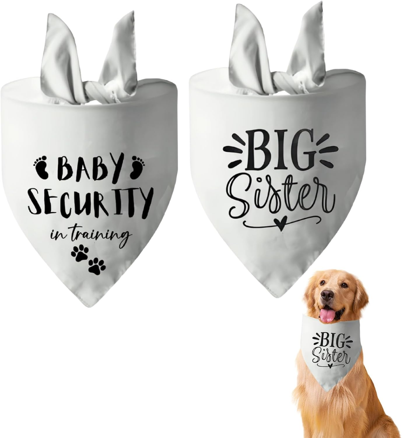 Bekecidi 2 PCS Dog Bandana, White Triangle Scarf Bandanas Pregnancy Announcement Bandana for Dogs Large Pet Scarf with Baby Security Big Sister Printed Pet Costume Accessories for Dogs Gifts image number 3