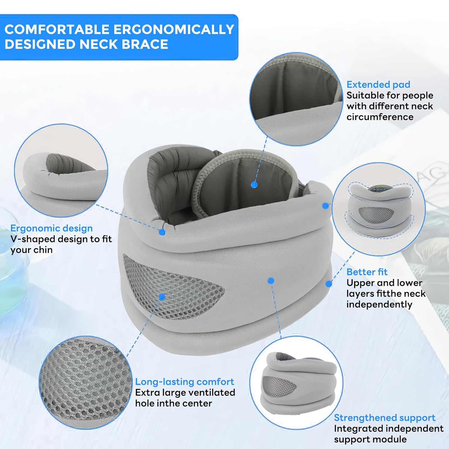 RAFSUN Neck Brace for Neck Pain Support - Soft Cervical Collar with Adjustable Fit, Spine Pressure Relief for Sleeping and Daily Use