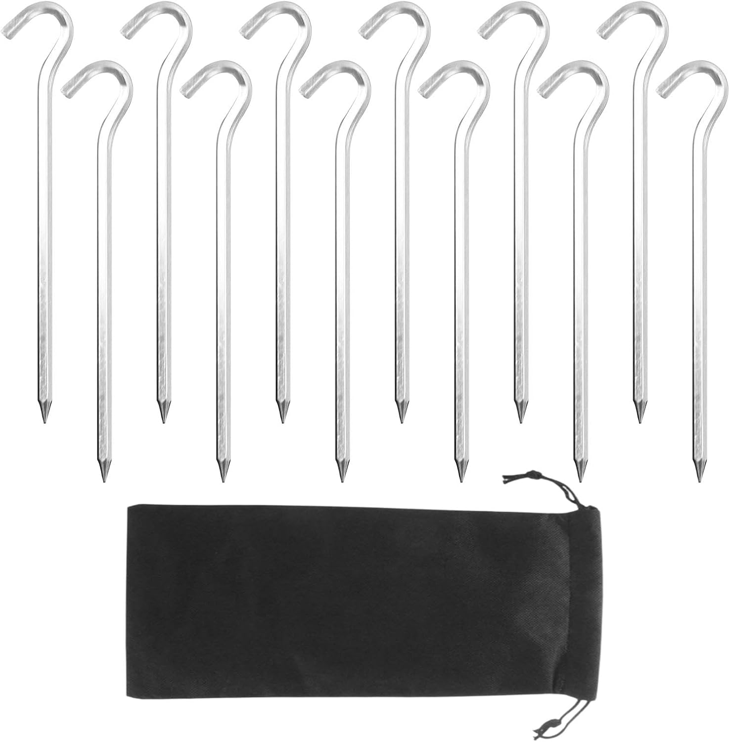 Tent Pegs, 12Pack 7Inch Tent Stakes Heavy-Duty Aluminum Tent Pegs with Hook, Lightweight, Anti-Rust Stakes for Camping, Hiking, and Hard Ground image number 2