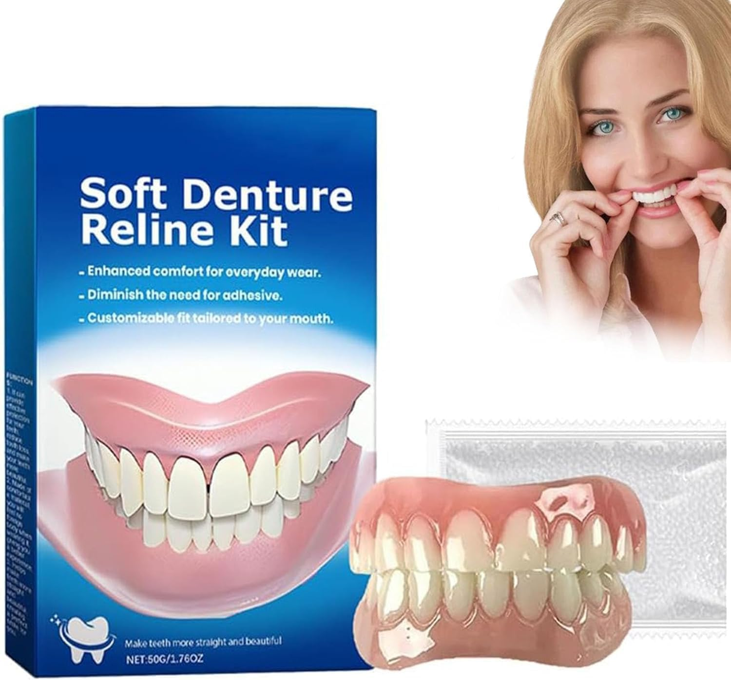 Denture Silicone Reline Kit,Thermoplastic Denture Adhesive,Soft & Comfortable Reliner,Cushion Denture Reliner for Men Women