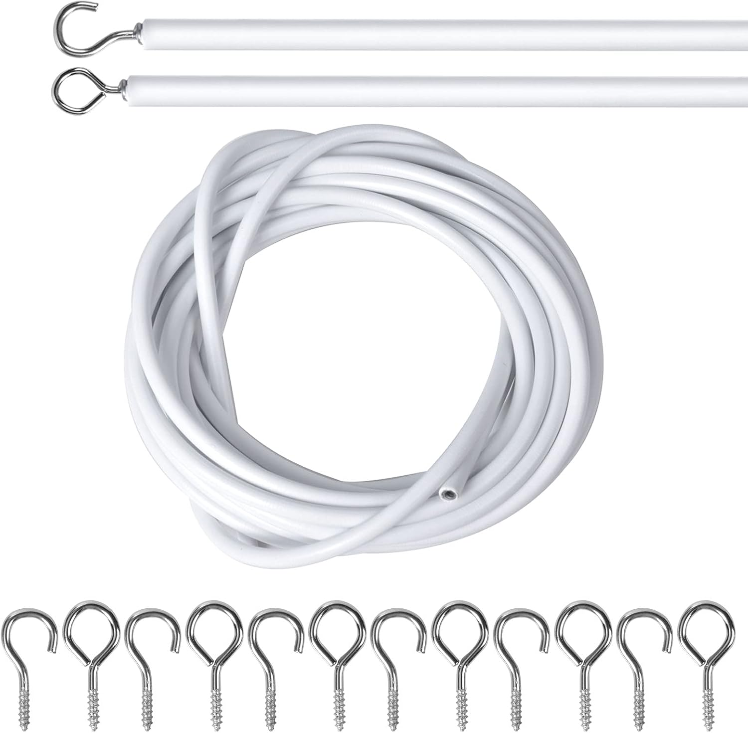 Curtain Wire and Hooks Set 5M Curtain Wire White, with 12 Pieces Hooks, Curtain Wire Kit, Curtain Wire White Window Cord Cable, for Hanging Curtains, Multipurpose Wire Suitable image number 3