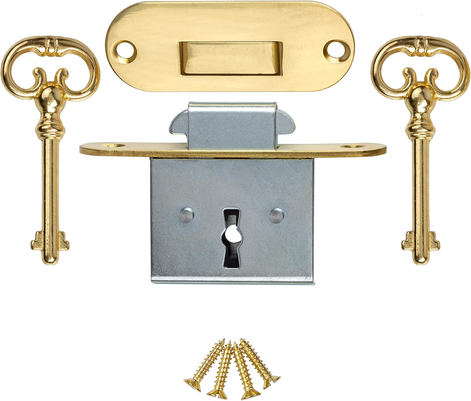 LRT-6 Brass Full Mortise round ROLL TOP Desk Lock & Skeleton Keys + Free Bonus (Skeleton Key Badge) image number 2