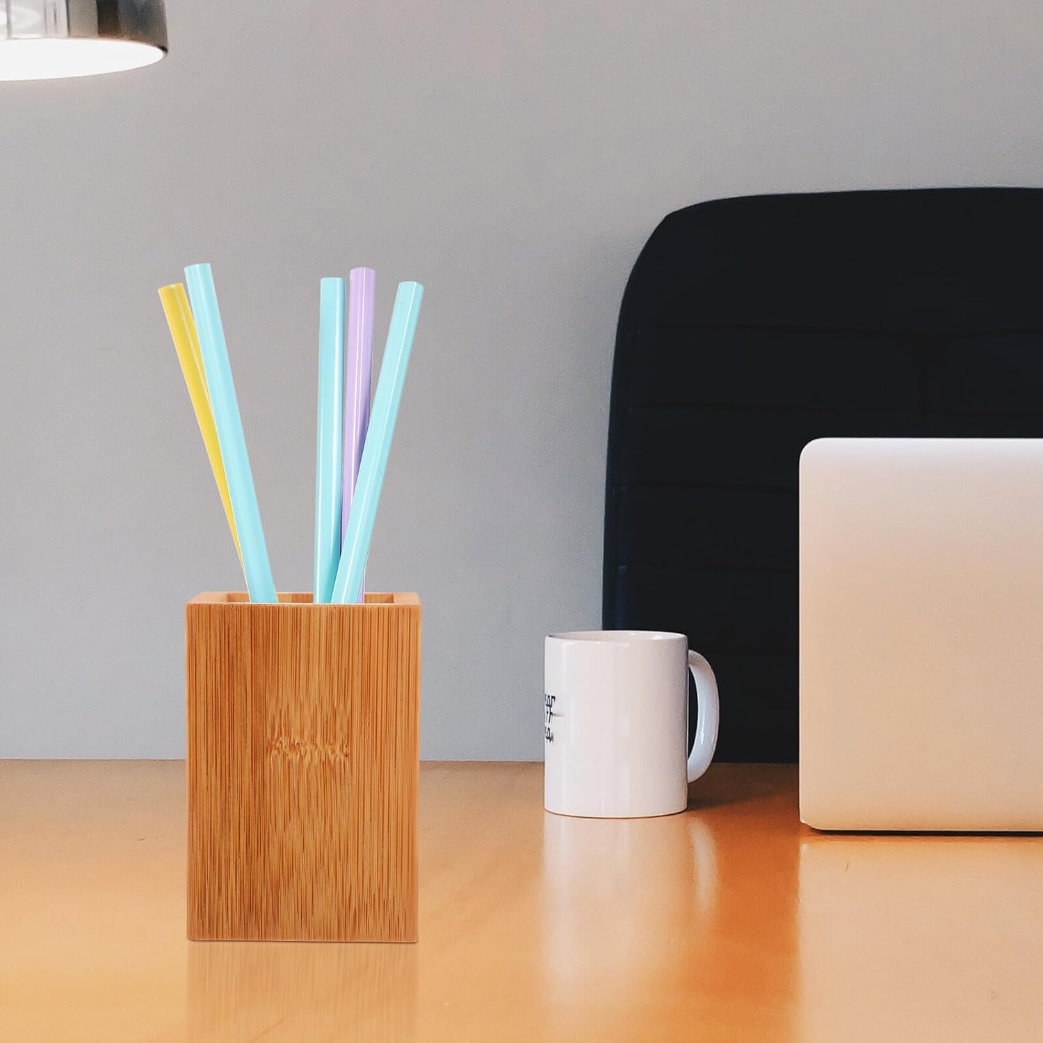 HORIALENCE 2Pcs Bamboo Pen Holder Small Desktop Organizer for Pens Makeup Brushes Multipurpose Pencil Storage Container for Home Office Desk Accessories image number 1