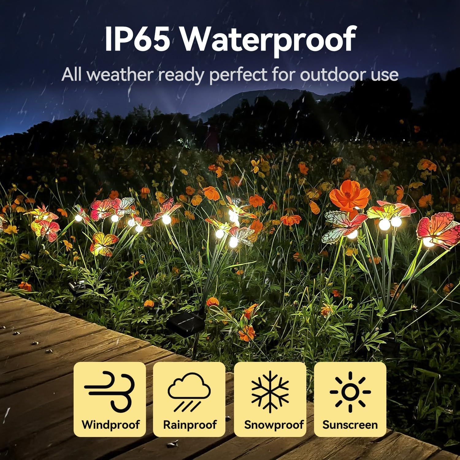 Theapro 4 Pack Solar Butterfly Garden Lights, Total 24 Leds Solar Lights Outdoor Dancing Motion Decorative Stakes Wind-Activated LED Lights IP65 Waterproof for Garden Patio Yard Path image number 4