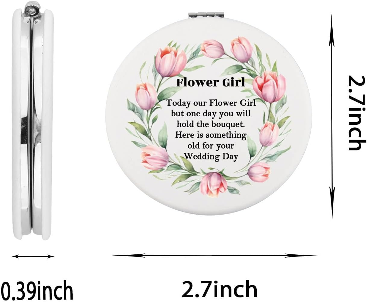 WUSUANED Flowers Girl Makeup Mirror Proposal Gifts Wedding Party Gifts Bridesmaid Mirror Mother of the Bride Gift (Flower Girl Mirror White)