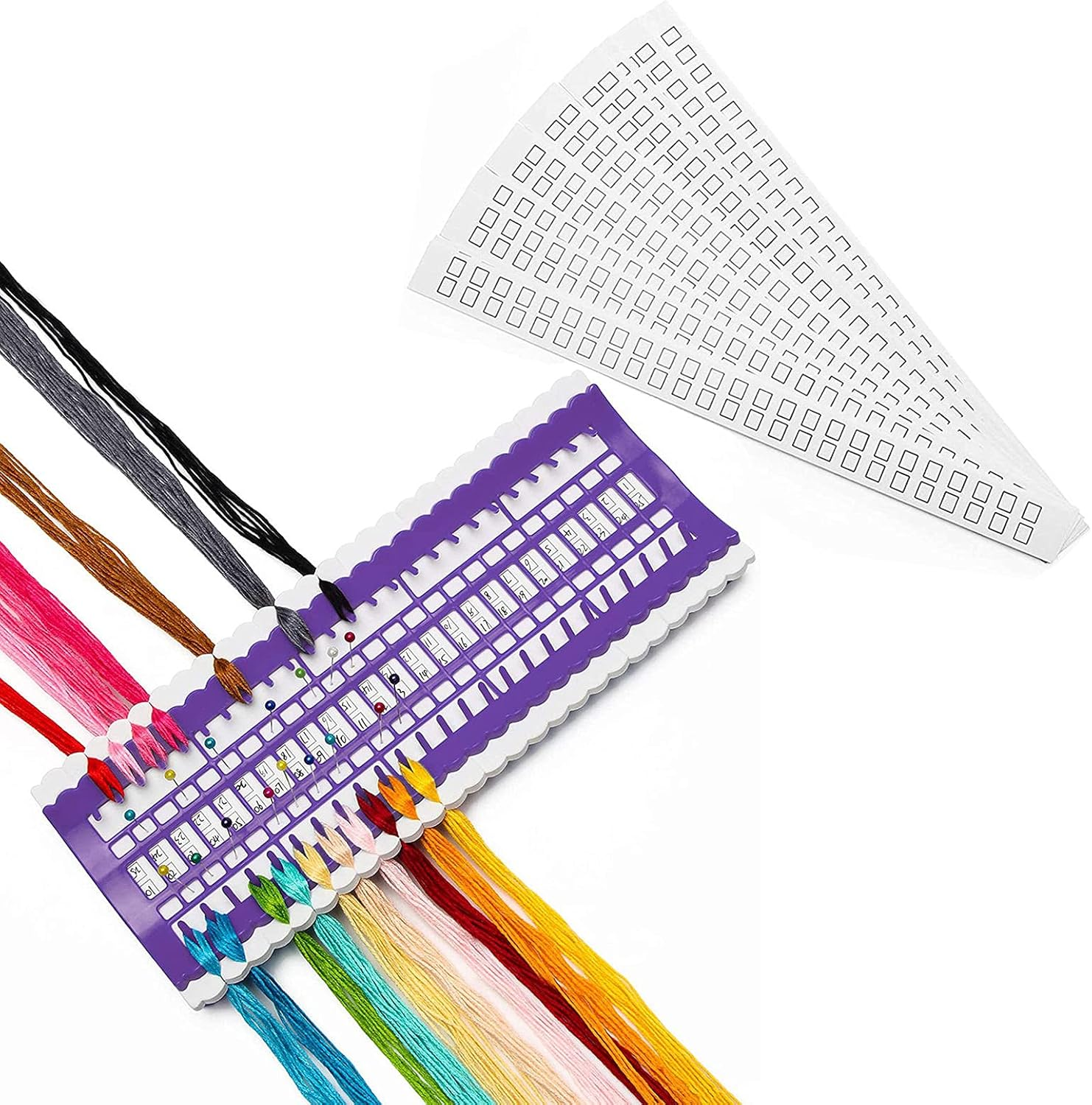 TENOL Sturdy Embroidery Floss Organizer with 50 Positions, Stitch Holder, Embroidery Threads Organiser Sorting Board with Sheets , Purple