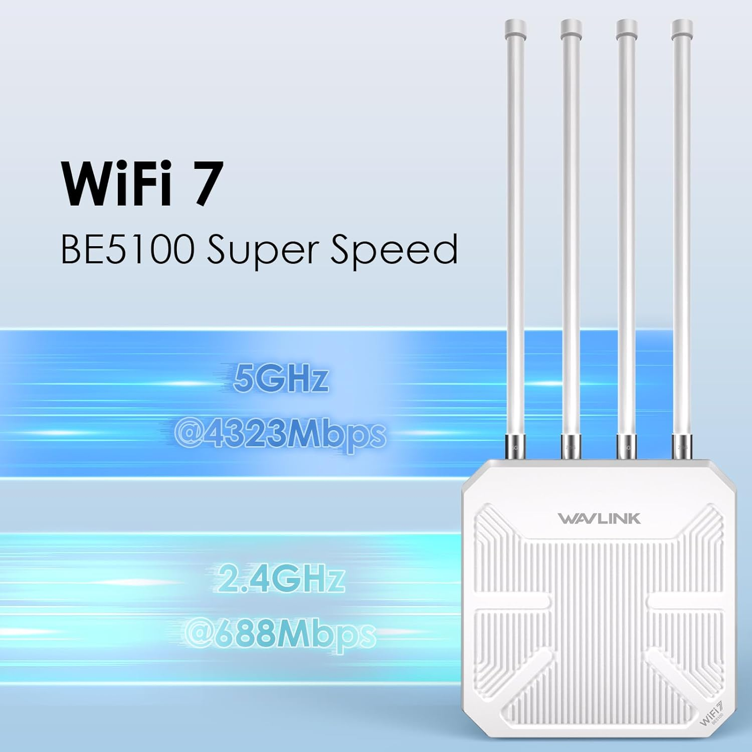 WAVLINK Wifi 7 BE5100 Outdoor Wifi Extender, Dual Band Long-Range Outdoor Wifi Repeater| Access Point| Mesh Router, POE Powered IP67 Waterproof| 4 X 8Dbi Antennas, up to 256 Devices for Farm, Yard, RV image number 1
