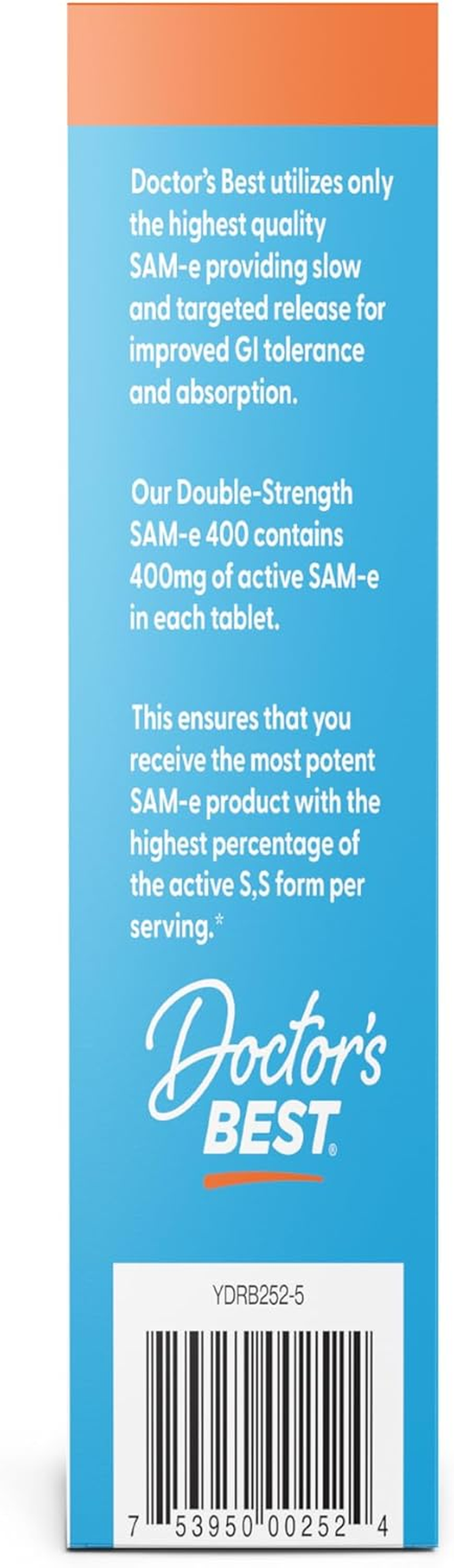 Doctor'S Best Sam-E 400 Mg, Vegan, Gluten Free, Soy Free, Mood and Joint Support, 60 Enteric Coated Tablets image number 3