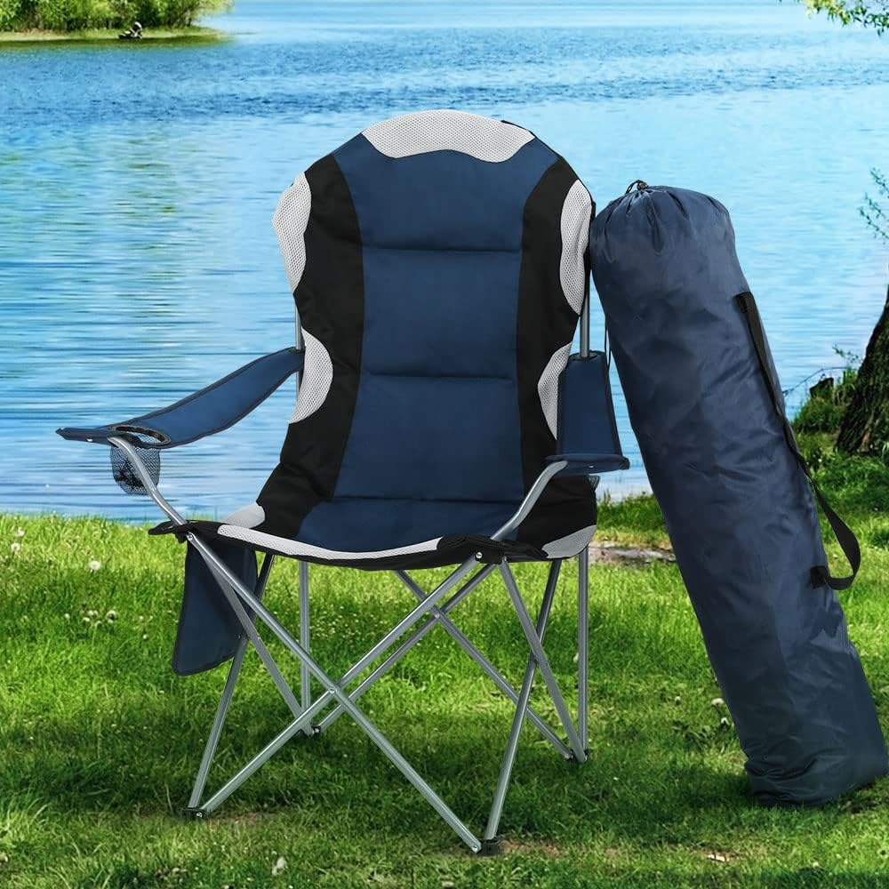 Weisshorn Set of 2 Camping Chairs, Outdoor Armchair Lounge Beach Chair Portable Folding Lightweight Camp Lounger Travel Hiking Fishing Picnic Gear, with Carry Bag Drink Holder Foldable Navy - Grey image number 7