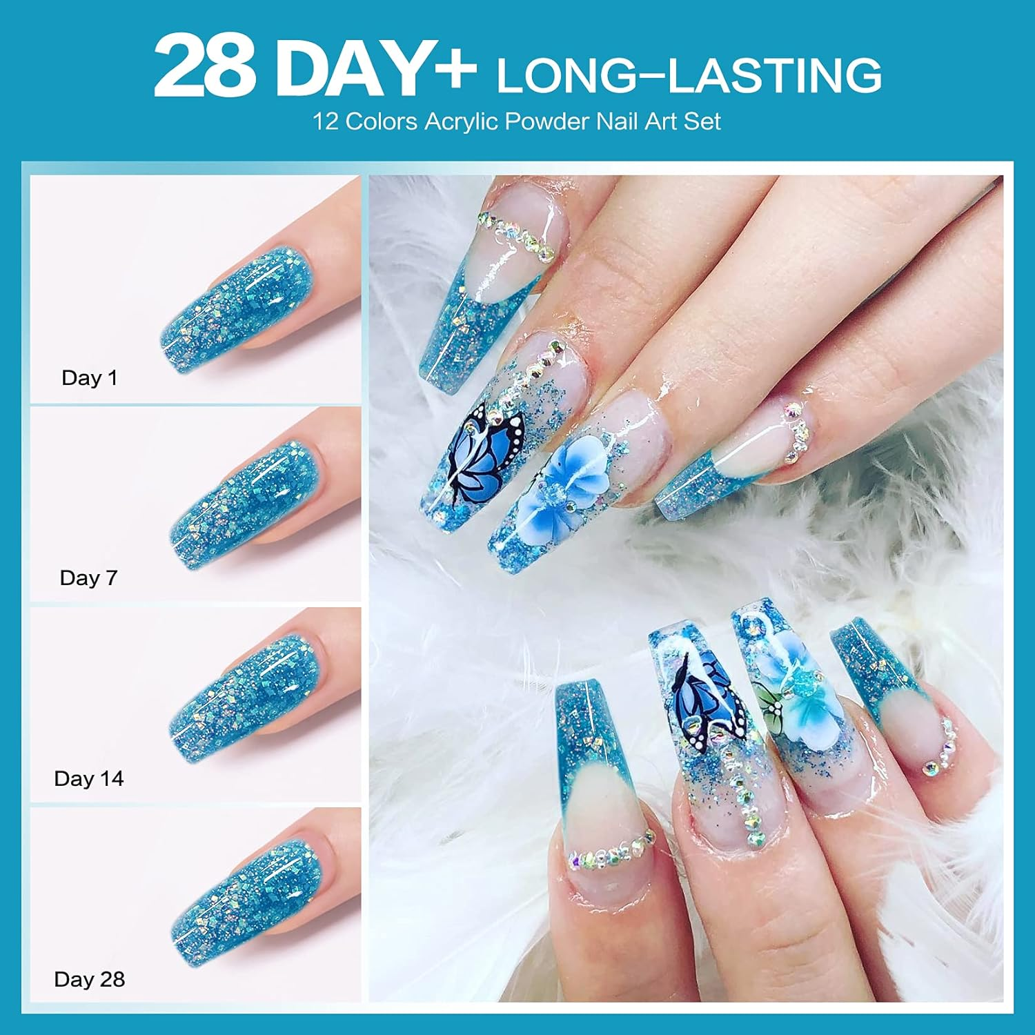 Morovan Acrylic Powder Set 12 Colors Gift Nail Art Powder Beginner DIY Professional Polymer Powder for Acrylic Nails Extension Odor-Free Bubble-Free No Nail Lamp Needed (Elegant Senior) image number 5