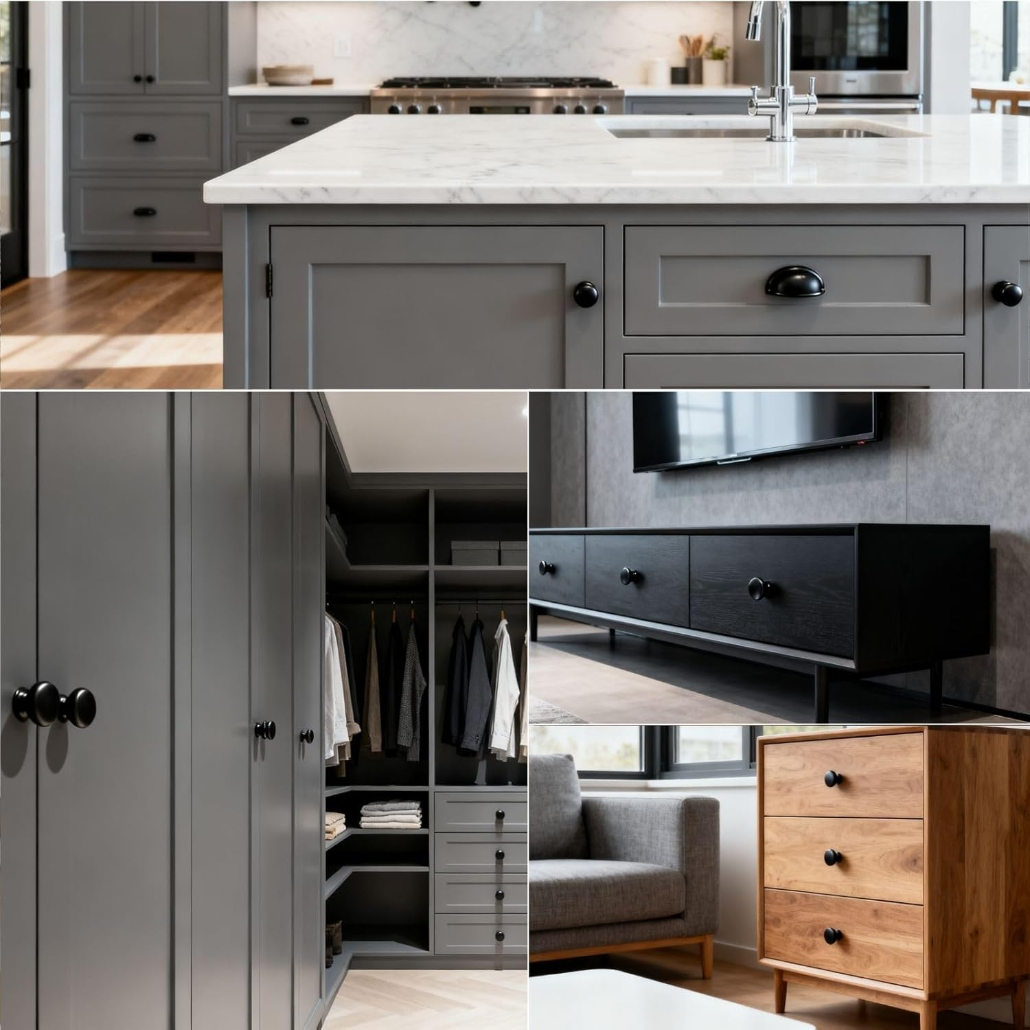 Tsunnee Vintage Cabinet Knobs Antique Brass round Drawer Handles Kitchen Cupboard Door Hardware 30Mm 12PCS (Black) image number 1