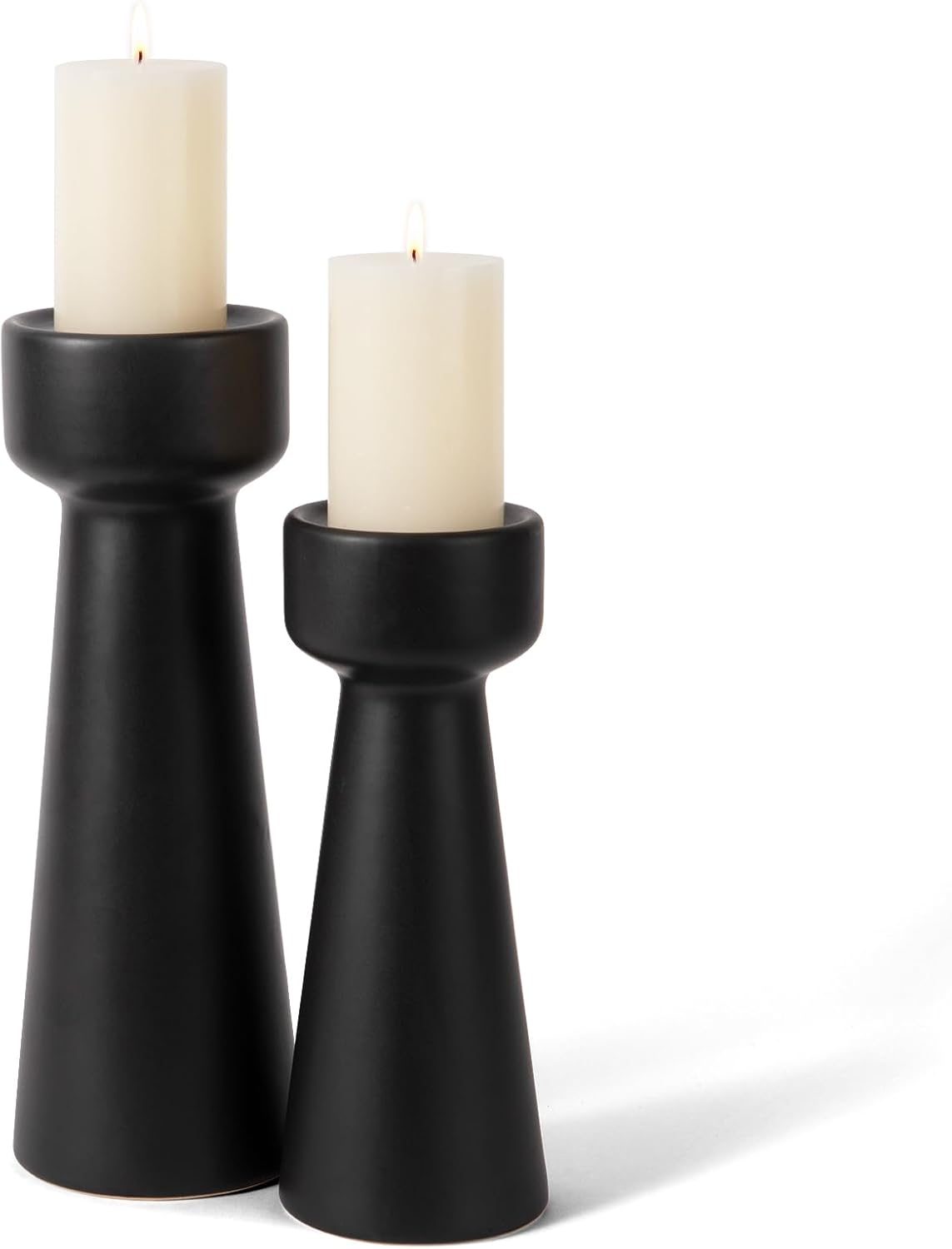 E-ROOM TREND Candle Holders Ceramic White Taper S&L Set of 2 Matte Stylish Decorative Candlestick Holders for Home Decor Dinning Wedding Party Aromatherapy Votive (CH7585W)