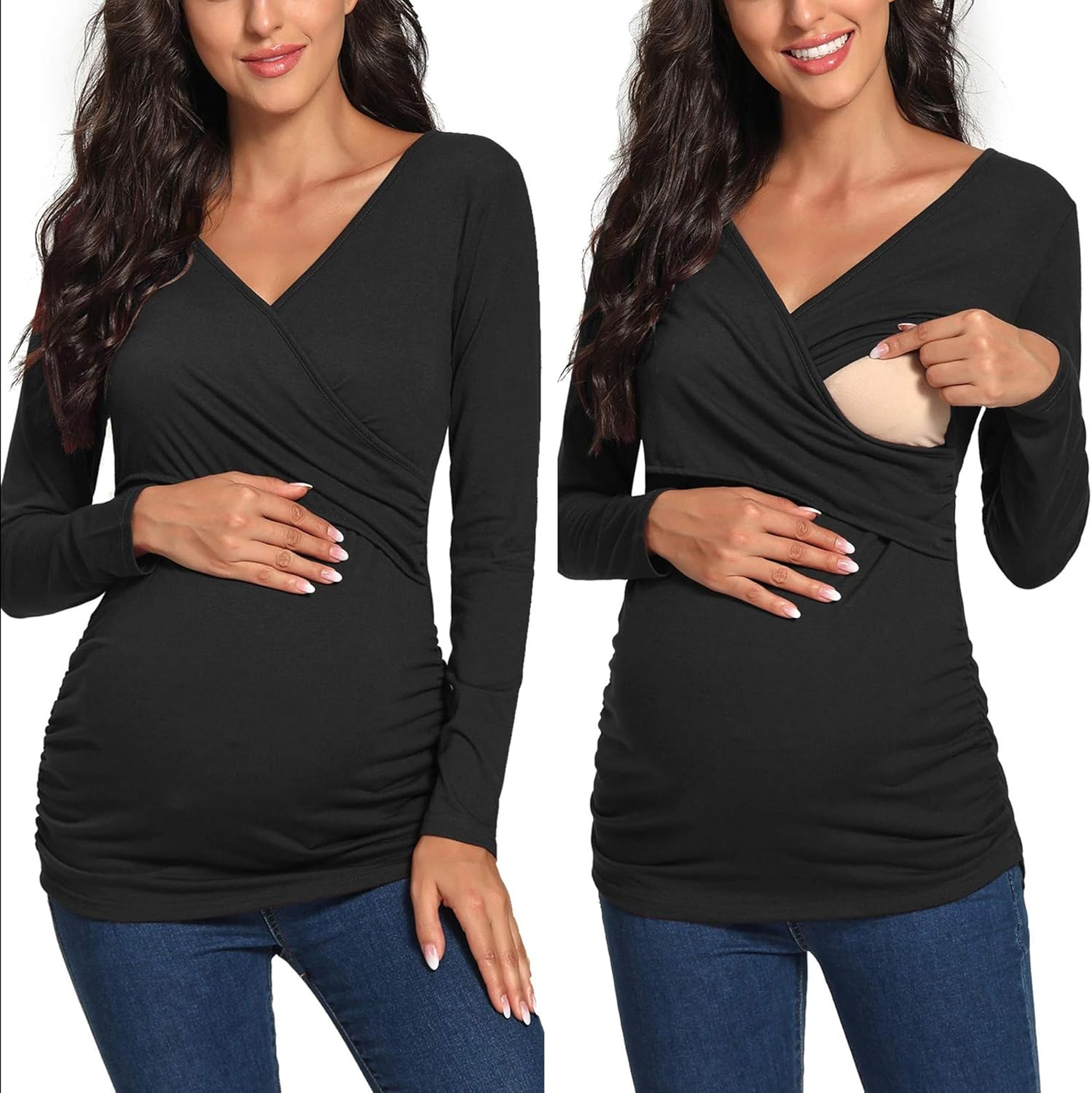 Glampunch Women'S Maternity Tops Long Sleeve Wrap Cross V Neck Nursing Tops for Breastfeeding Tee Shirts