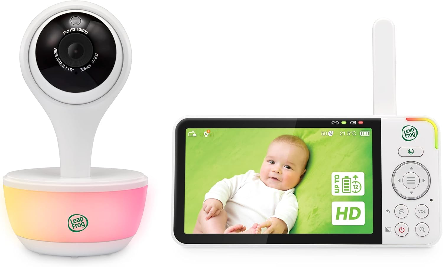 Leapfrog LF815HD 5'' Wi-Fi HD Video Baby Monitor with Remote Access, Colour Night Vision, Night Light, 2-Way Talk, Soothing Sounds, Temp/Humidity/Motion Sensor, up to 12 Hours Battery Life image number 2