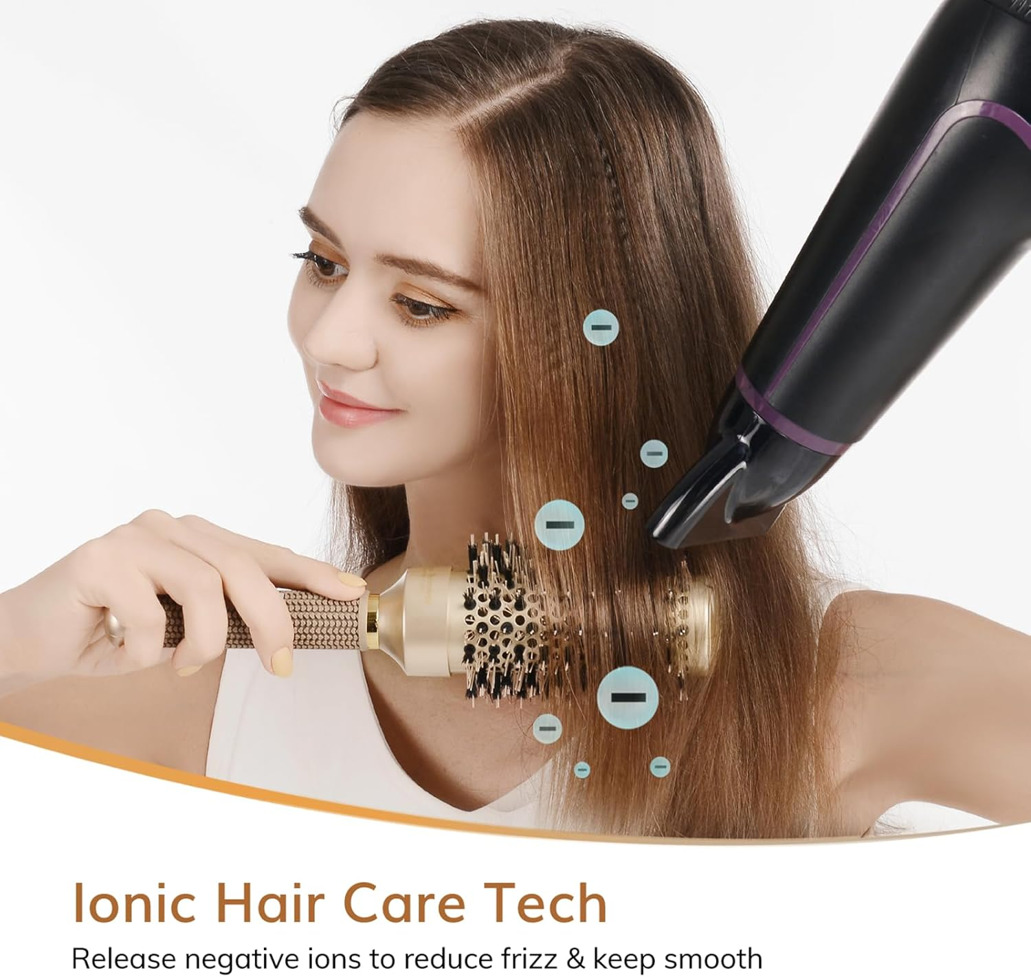 Sndyi round Brush for Blow Drying, Nano Thermal Ceramic & Ionic Tech Hair Brush with Boar Bristles, Professional round Barrel Brush for Styling,Curling and Straightening by (2.9 Inch, Barrel 1.7 Inch) image number 1