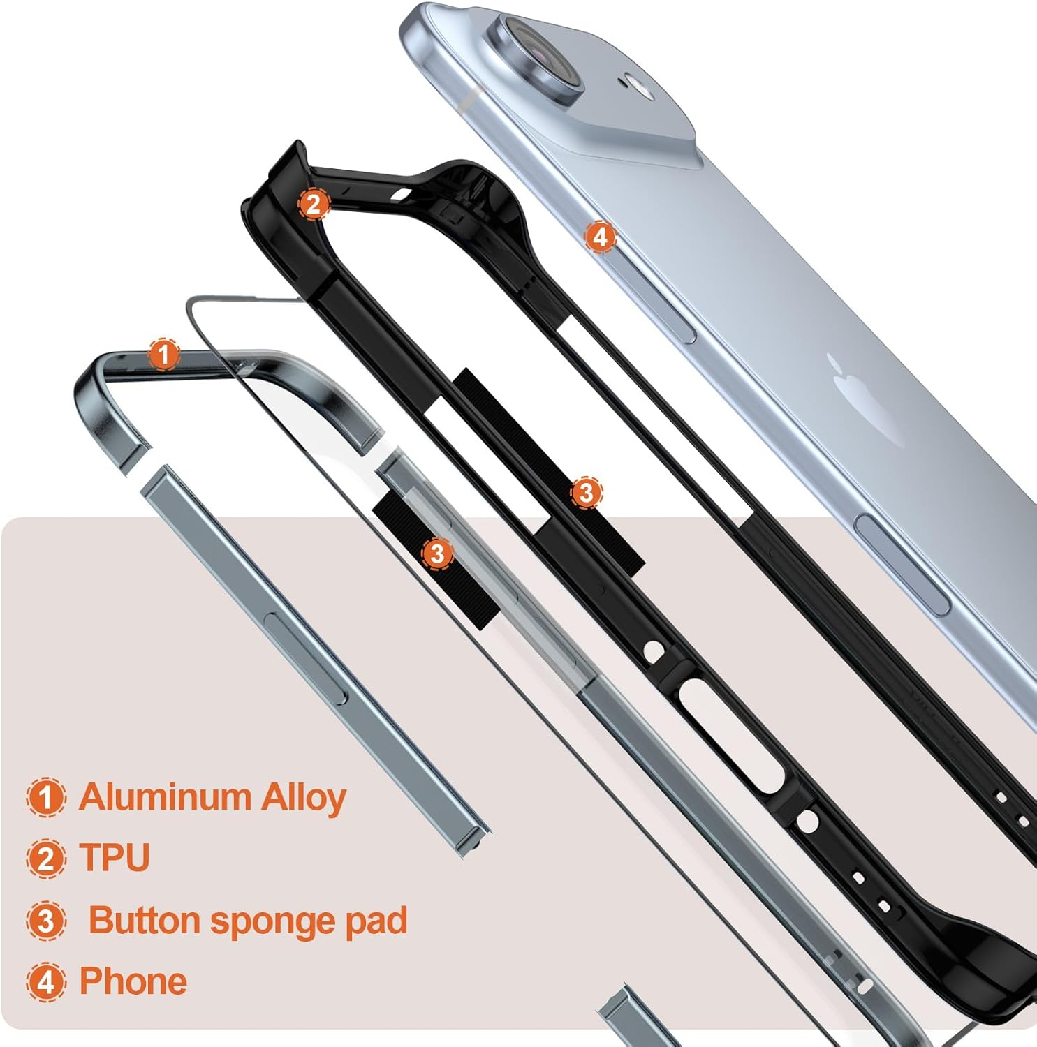 Metal Bumper Case for Iphone 17 Air, Aluminum Frame Slim Case [Soft Silicone Inner Bumper][Raised Edge Protection] HD Tempered Glass Screen Protector Cover for Iphone 17 Air Blue image number 6