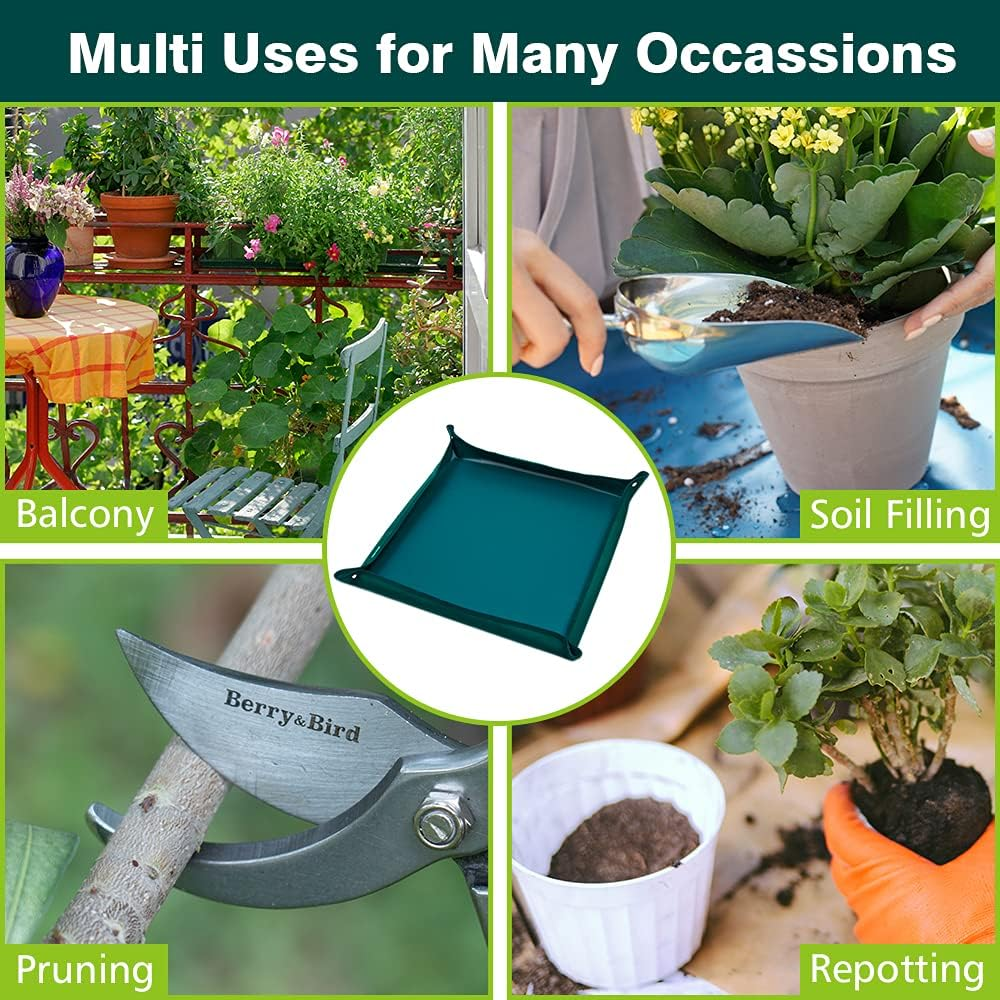 Berry&Bird Plant Repotting Mat Waterproof Transplanting Mats Indoor Succulent Potting Mat Foldable Gardening Mat Reusable Flower Potting Tarp (Green, 28.7 X 28.7'') image number 4