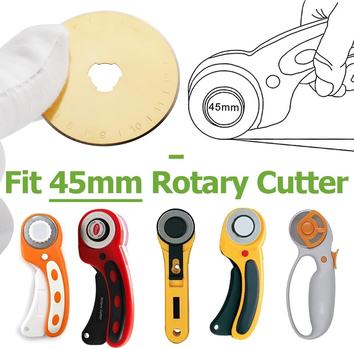 45Mm Rotary Cutter Blades Replacement, Steel Titanium Coated Rotary Cutters Knife Blade Compatible with Olfa, Fiskar, Martelli, Truecut Cutter Tool, 10 Pcs image number 3