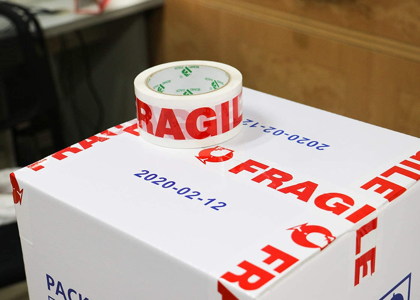 Fragile Tape Carton Box Packing Tape for Handle with Care Sealing and Shipping, White & Red, 6 Rolls 48Mm X 75M per Roll, BOMEI PACK image number 6