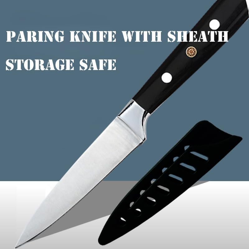 Paring Knife 3.5 Inch Small Kitchen Knife Manual Sharpened 5Cr15Mov Stainless Steel Fruit Knife Full Tang with 3 Rivets in Ergonomic Pakkawood Handle image number 5