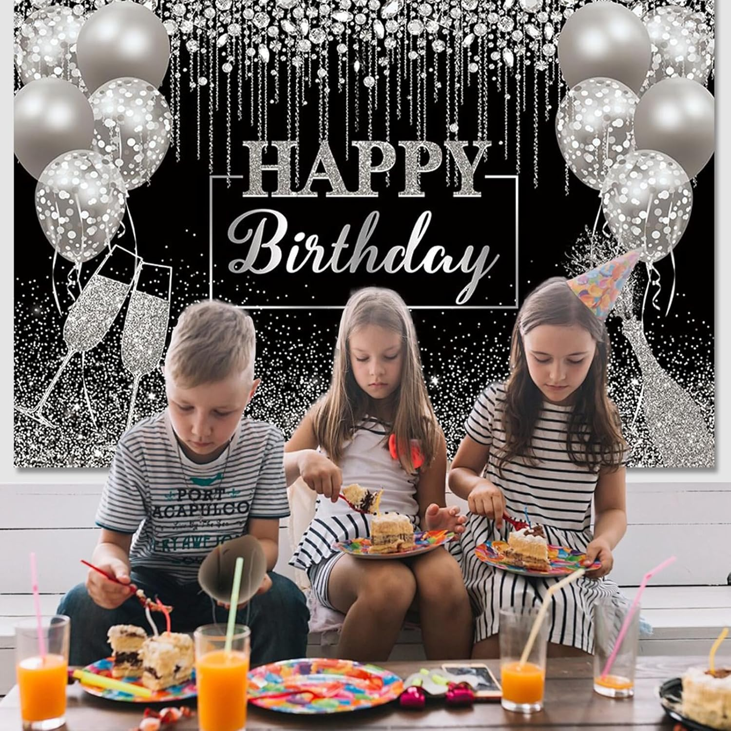 APROPHIC Black Happy Birthday Background Glitter Balloon Gift Diamond Birthday Anniversary Background Female Girl Photography Background Birthday Party Supplies 7 X 5 Feet image number 5