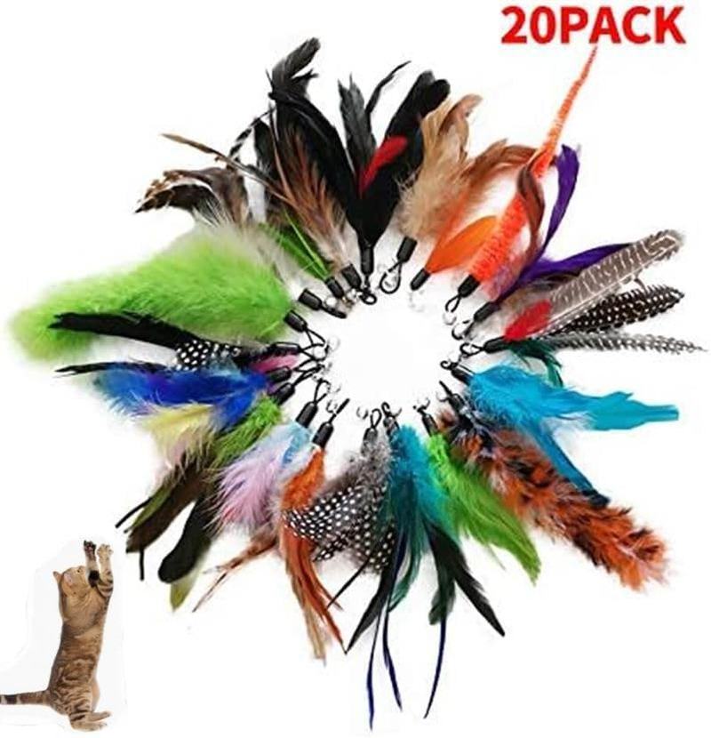 Feather Teaser Cat Toy Set 20 Pcs, Interactive Toys for Cats Replacement Feather Teaser with Bell for Kitten Cat Catcher Having Fun Exercise Playing