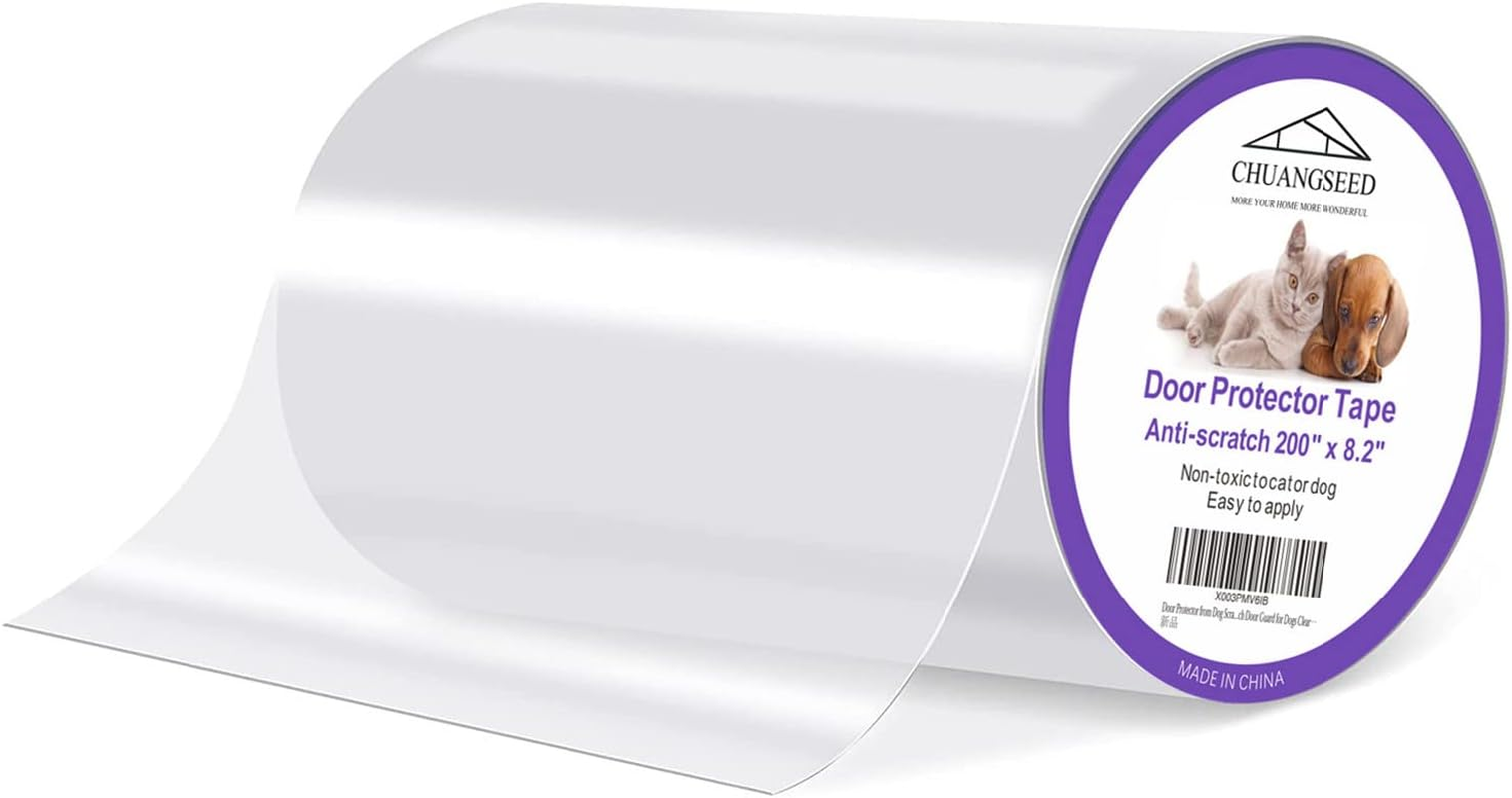 Door Protector from Dog Scratching 200" X 8.2" Cat Scratch Door Frame Single Sided Adhesive Protector anti Dog Scratch Door Guard for Dogs Clear CHUANGSEED image number 1