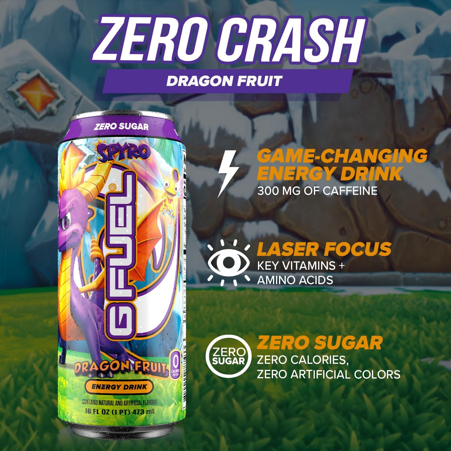 G Fuel Spyro the Dragon Zero Sugar Dragon Fruit Flavored Energy Drink 473 Ml (Pack of 12)