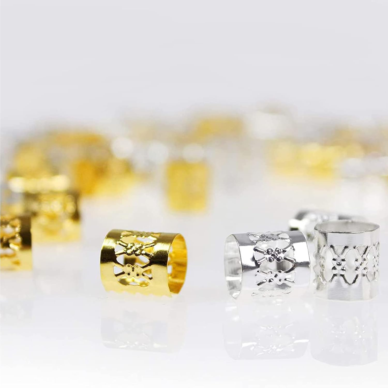 Pack of 60 Aluminium Adjustable Metal Cuffs Dreadlocks and Bead Braids Hair Accessories, Gold, Silver image number 4