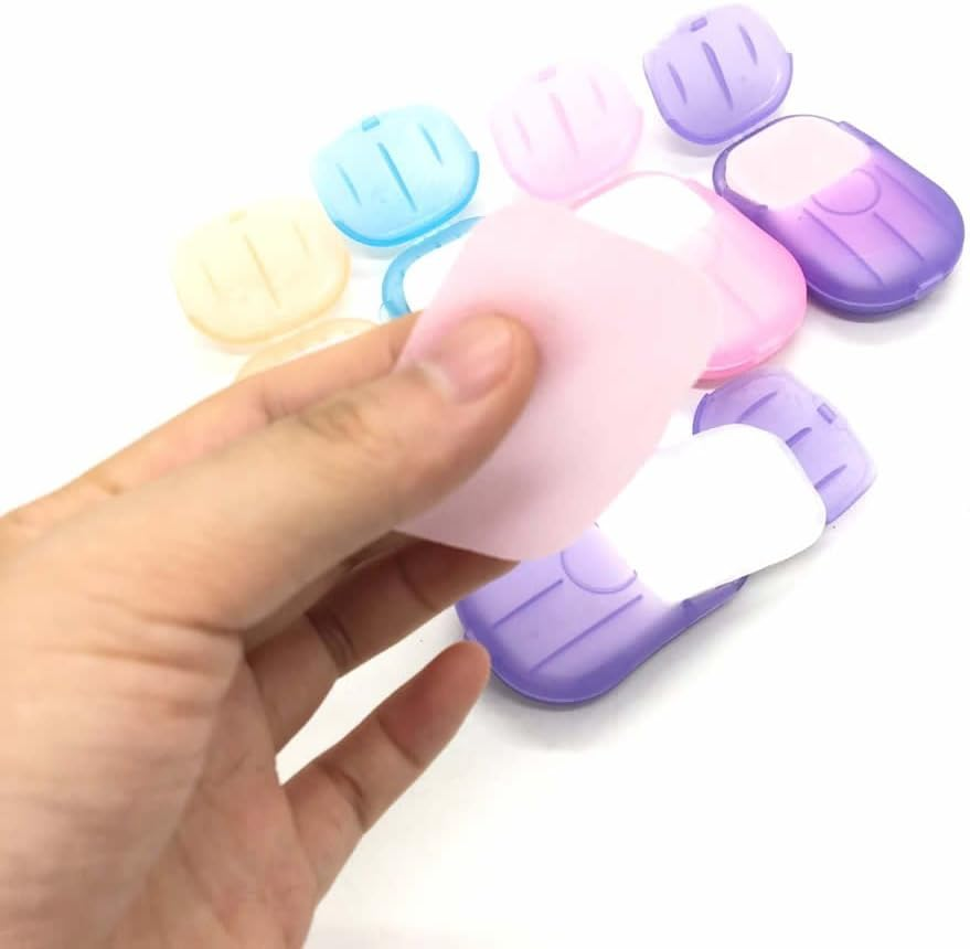 Esowemsn 6 Packs Portable Disposable Travel Hiking Washing Hand Bath Toiletry Paper Soap Sheets(Random Color) image number 1