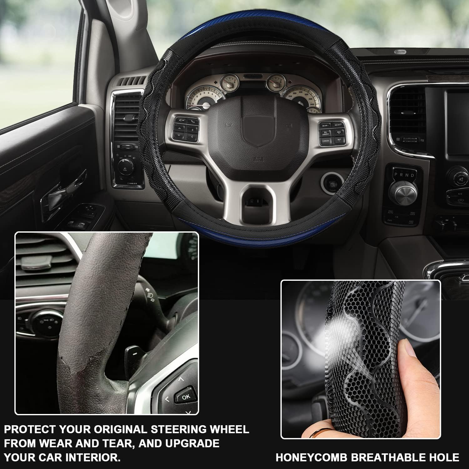 GIANT PANDA Steering Wheel Cover for Dodge Ram 1500 - Car Steering Wheel Covers for Dodge Ram 2500 3500 15.5-16 Inch - Blue image number 1