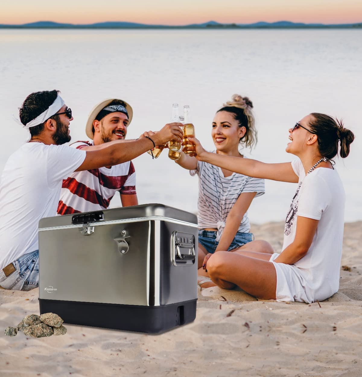 Koolatronstainless Steel Ice Chest Beverage Cooler with Bottle Opener, 51 L (54 Qt), 85 Can Capacity Portable Cooler, Silver and Black, for Camping, Beach, RV, Bbqs, Tailgating, Fishing image number 2