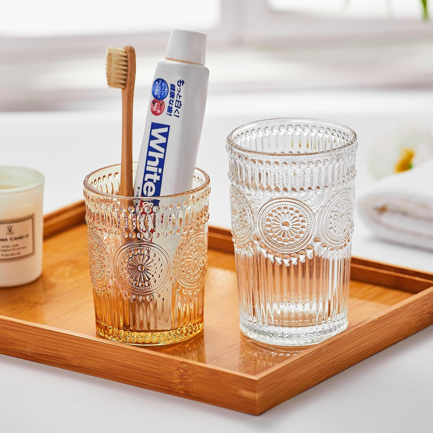 Glass Liquid Soap Dispenser, Refillable Liquid Dispenser with Gold Pump, Hand Soap Dispenser for Bathroom Kitchen, Modern Home Bathroom Decor （Liquid Type/Large Clear） - Foam Type/Large Gold image number 2