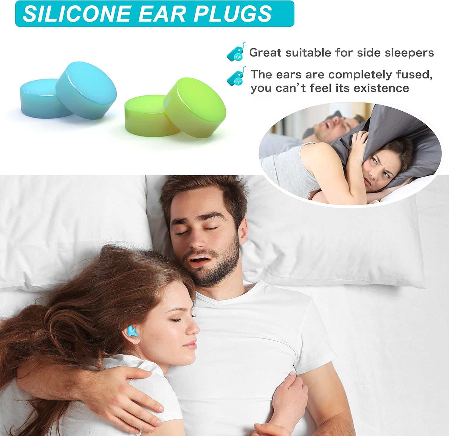 T NEWFUN Ear Plugs for Sleeping Swimming, 32 Reusable Silicone Moldable Noise Cancelling Earplugs for Shooting Range, Swimmers, Snoring, Concerts, Airplanes, Travel, Work, Studying,32 Pillows image number 3