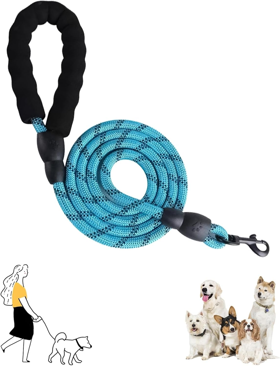 Alxmunao Reflective Anti-Pull Dog Lead with Foam Handle, Durable Nylon Leash for Small Medium Dogs Walking Training (Multiple Colors) (Red)