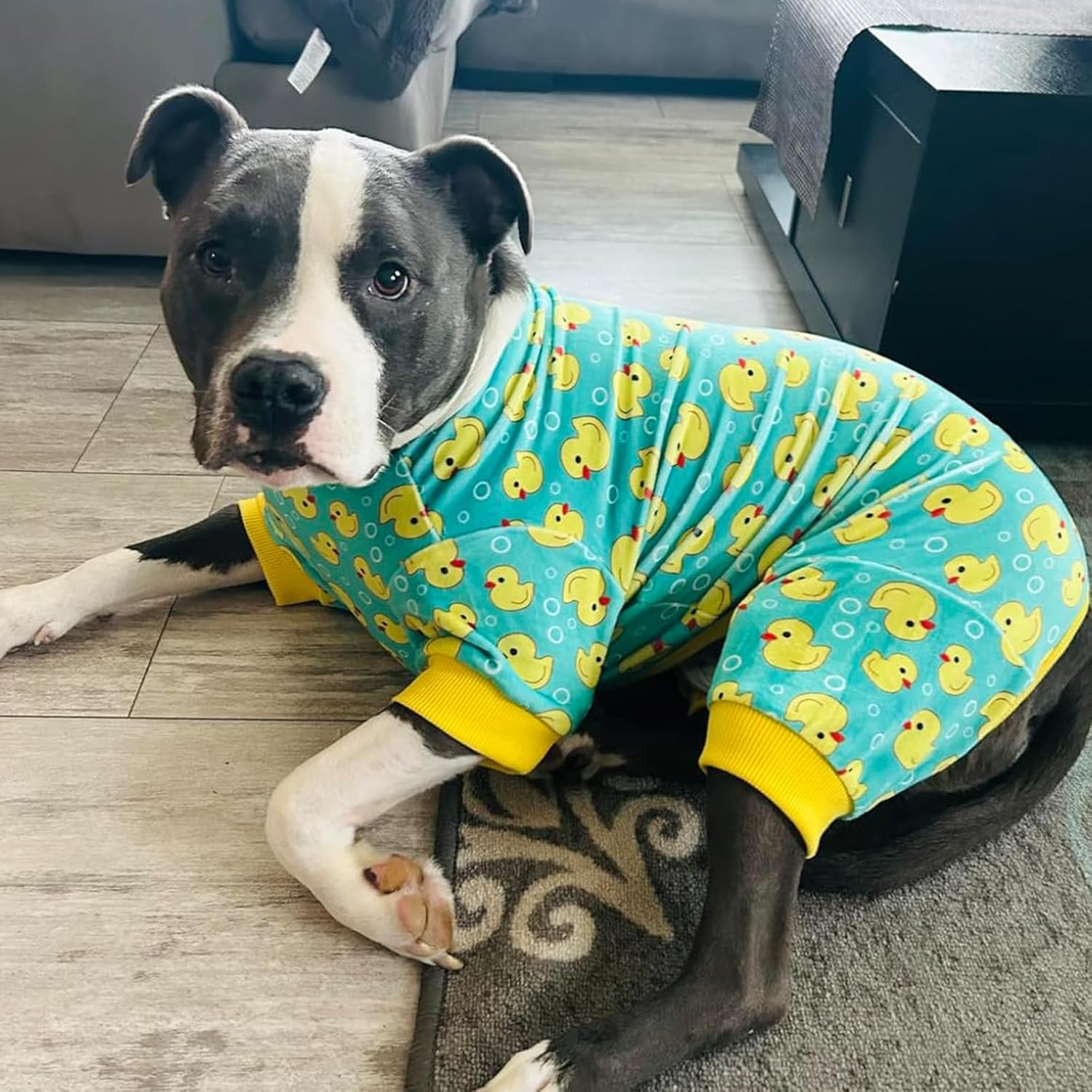 KYEESE Dog Pajamas Velvet Dog Pajamas Medium Sized Dogs Soft Dogs Clothes Pjs with Yellow Ducks Pattern Stretchy Pet Jammies Coat Comfy Pet Onesie Costume, 2X-Large image number 5