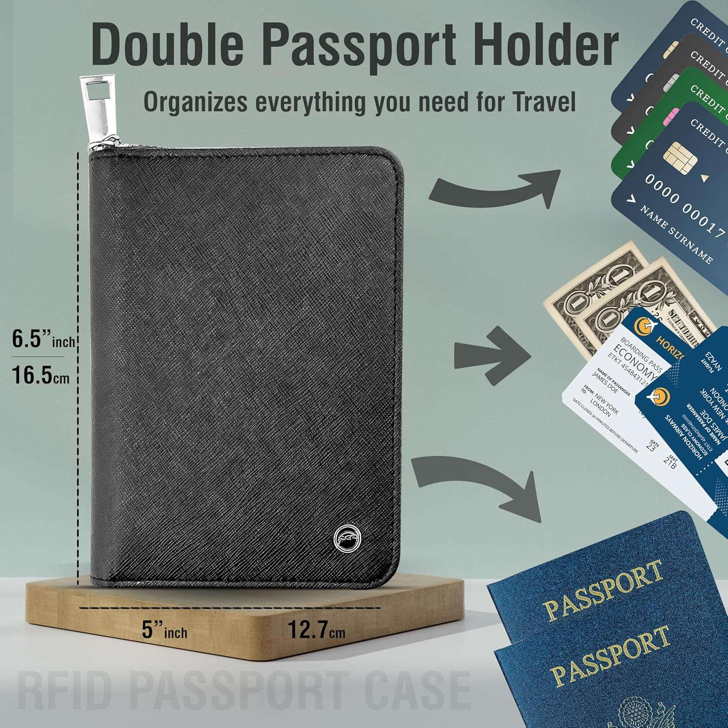 2 Passport Wallet (Black), Black, Modern image number 5