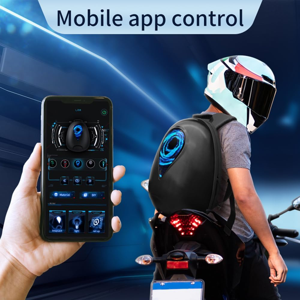 Two Shoulder Bag, LED Backpack Riding Backpack Motorcycle Helmet Hard Shell Waterproof image number 2