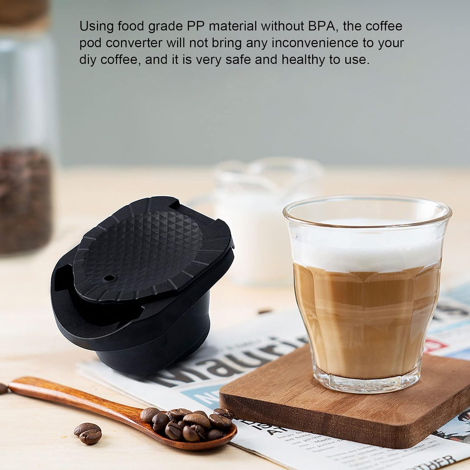 Reusable Coffee Pod Converter Holder for Dolce Gusto Machine, Compatible with Nespresso, Food Grade PP Material, Dishwasher Safe, Accessories Included, with Brush, Spoon image number 1