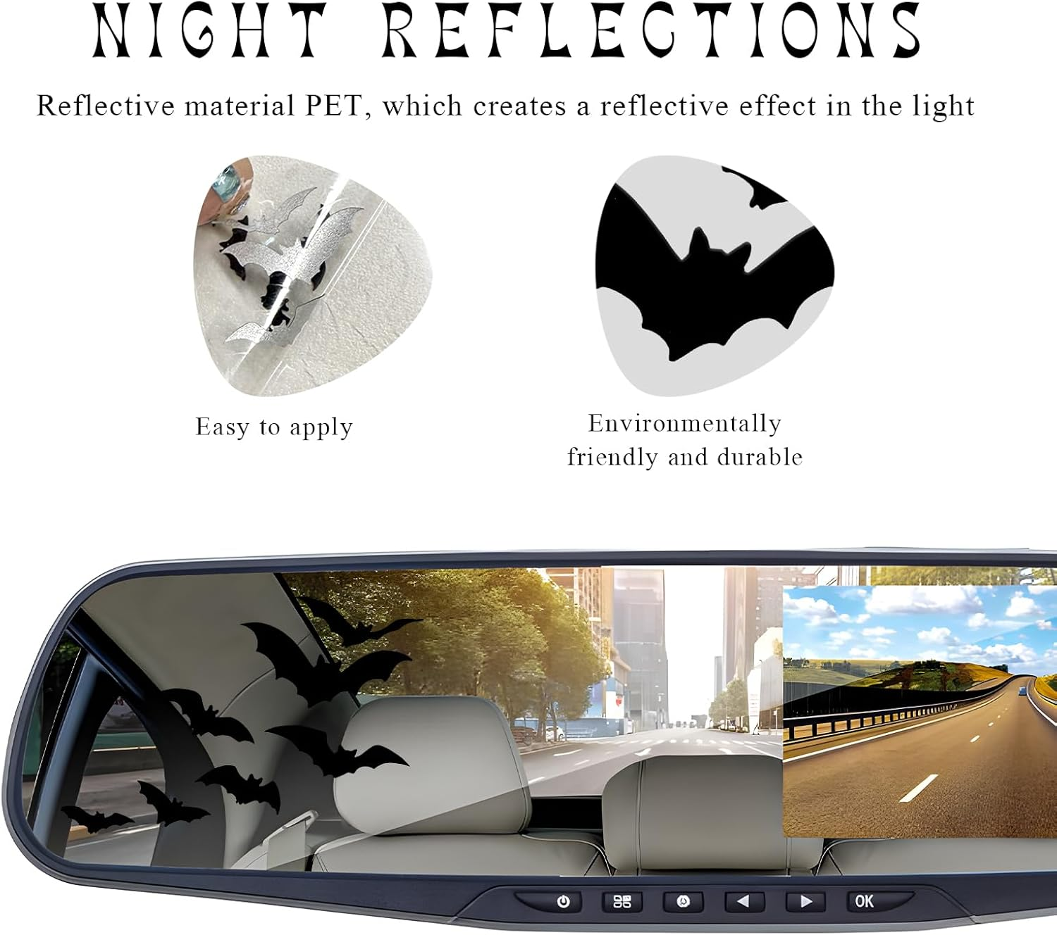 DXNQ Rearview Mirror Halloween Bat Decal, Funny Flying Bats Window Bumper Vinyl Sticker, Spooky Gothic Bats Decal for Car Truck Mirror Laptop, Car Decoration Accessories image number 3
