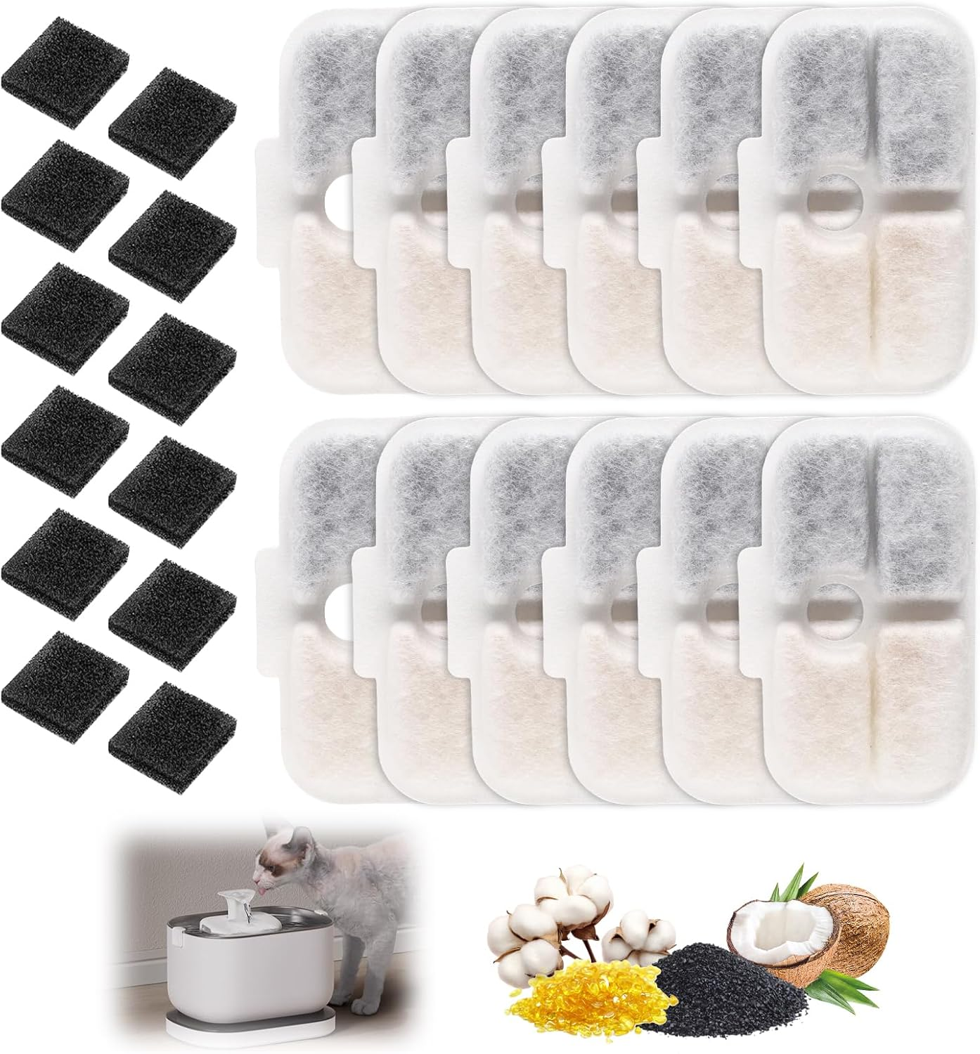 Pack of 24 Cat Fountain Filters for Petlibro 2.5 Litre Dockstream Drinking Fountain for Cat PLWF005/PLWF115/PLWF105, 12 Filter Cartridges and 12 Foam Sponges image number 6