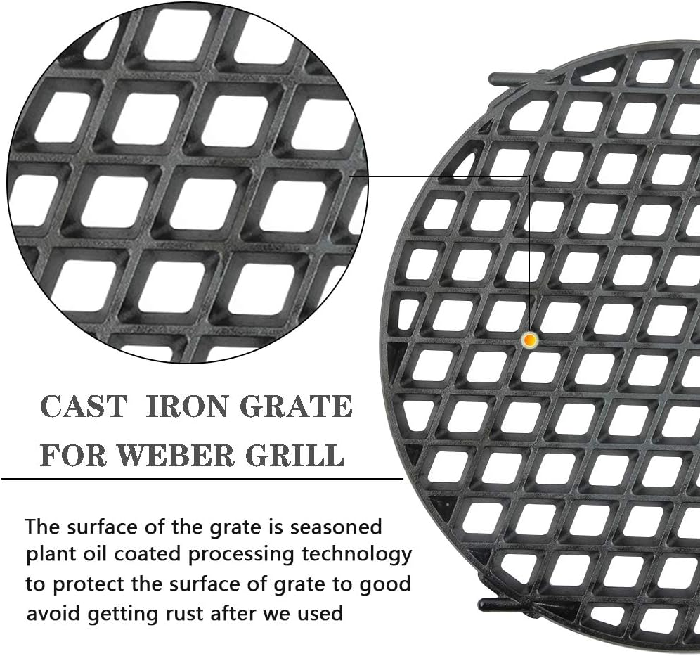 Mydracas Cast Iron Sear Grate for Weber 8834 Gourmet BBQ System 22.5" Weber Charcoal Grills,12-Inch Diameter Pre-Seasoned image number 5