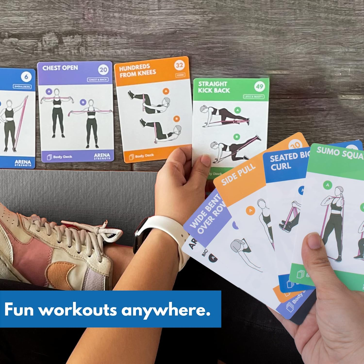 Arena Strength Band Fitness Workout Cards- Instructional Fitness Deck for Resistance Band Workouts, Beginner Guide for Resistance Band Training Exercises at Home. Includes Workout Routines. image number 5