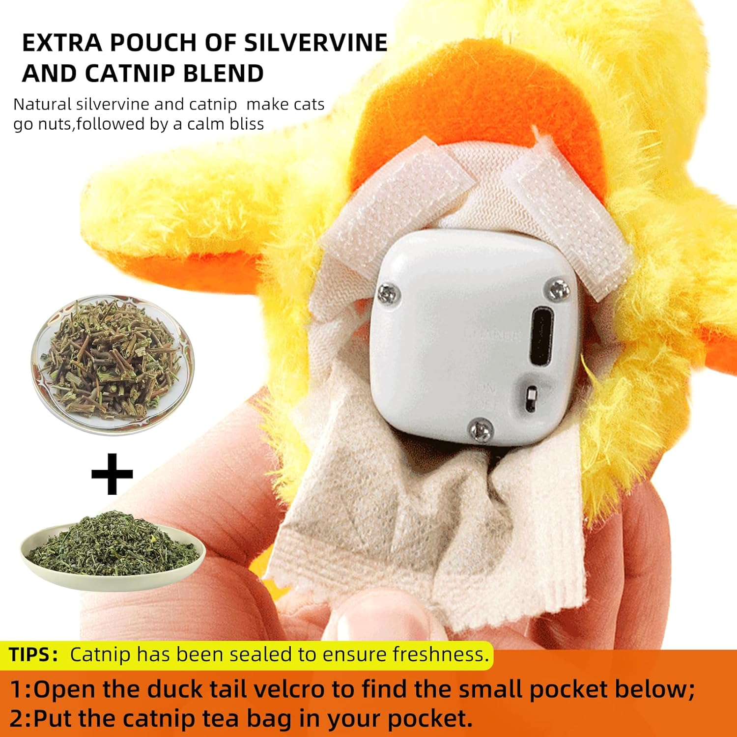 Chirping Duck Interactive Cat Toy, Touch Activated Automatic Kitten Toy with USB, Realistic Duck Quack & Flapping Wings Catnip Toy, Cute Cat Kicker Toy, Cat Exercise Toys for All Breeds image number 5