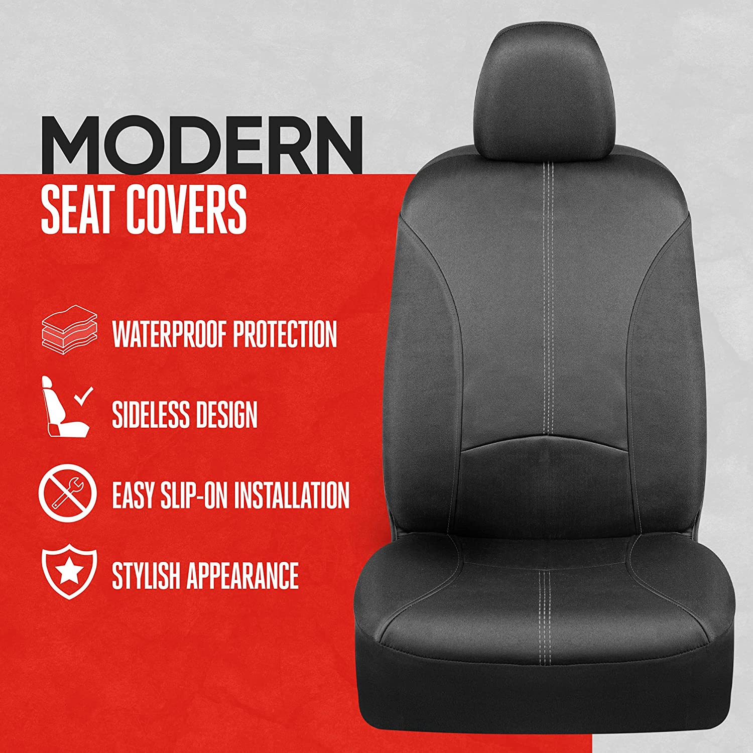 Motor Trend Spillguard Waterproof Seat Covers for Front Seats, Gray Stitching &ndash; Durable Neoprene Car Seat Protectors, Easy to Install, Interior Covers for Auto Truck Van SUV image number 3