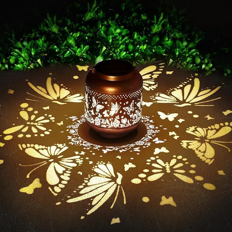 Solar Lanterns Outdoor Waterproof Butterfly Garden Decor as Birthday Gifts for Women Mom,Hollow Out Retro Metal Decorative Garden Light,Graceful Decoration for Patio,Yard,Landscape,Walkway,Festival