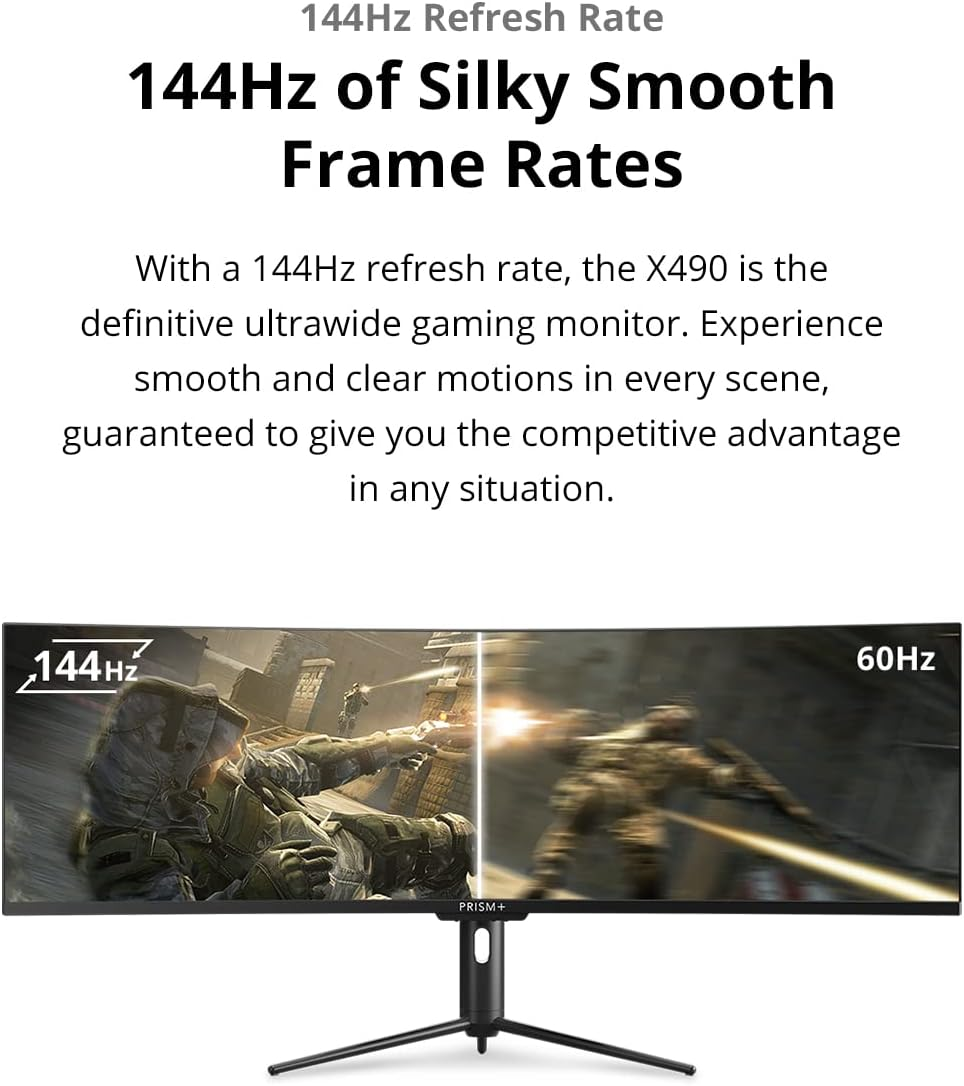 Prism+ X490 49" Curved Super Ultrawide Gaming Monitor, 32:9 DFHD (3840X1080), 144Hz, 7Ms, Adaptive Sync Technology, Ergonomic Stand, Zerobezel, Eye Care Technology, 3 Yrs Warranty image number 6
