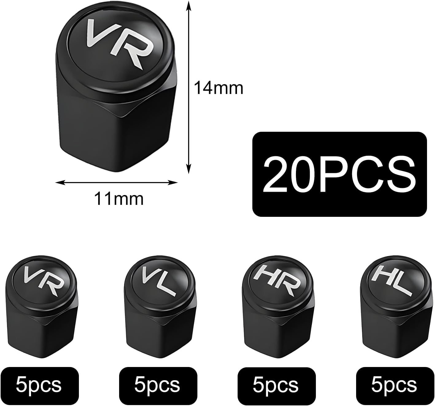 Pack of 20 Valve Caps with Labelling, Valve Caps for Car Tyres, with Seal, Suitable for Cars, Motorcycles, Bicycles image number 1