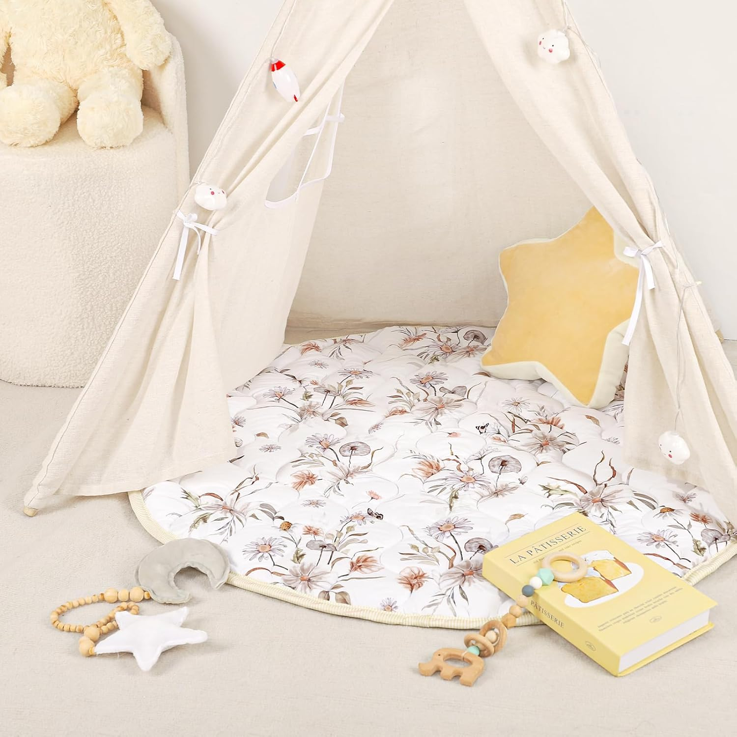 Baby Play Mat for Non-Slip Cushion,Floral and Butterfly,Round image number 1